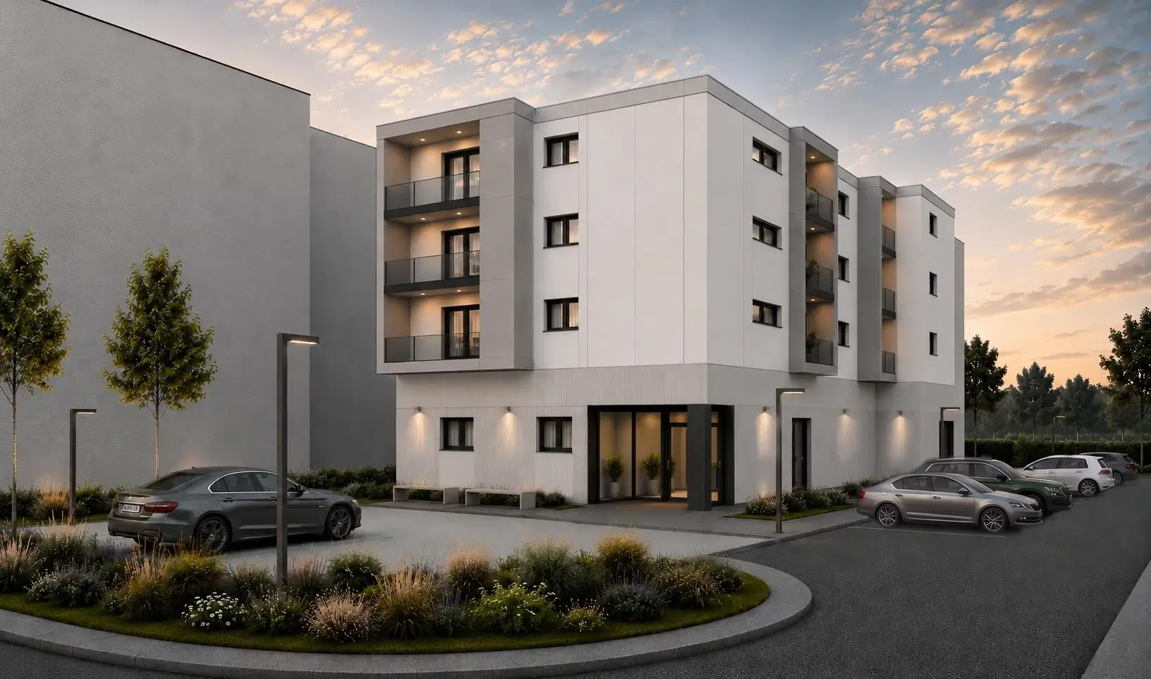 Randare exterioară RED Residence, clădire P+3 în Buhuși